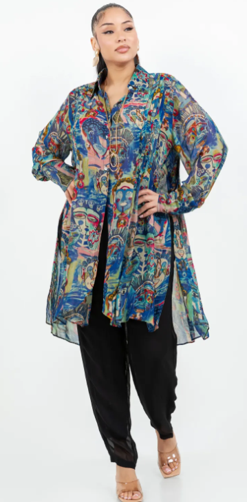 Good Karma Boho Pleated Tunic Oversize Plus Shirt Tunic 60" Bust Sml-5x