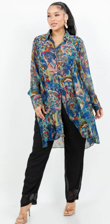 Good Karma Boho Pleated Tunic Oversize Plus Shirt Tunic 60" Bust Sml-5x