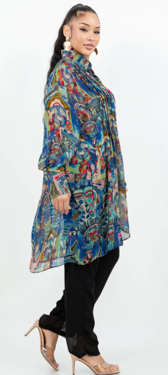 Good Karma Boho Pleated Tunic Oversize Plus Shirt Tunic 60" Bust Sml-5x