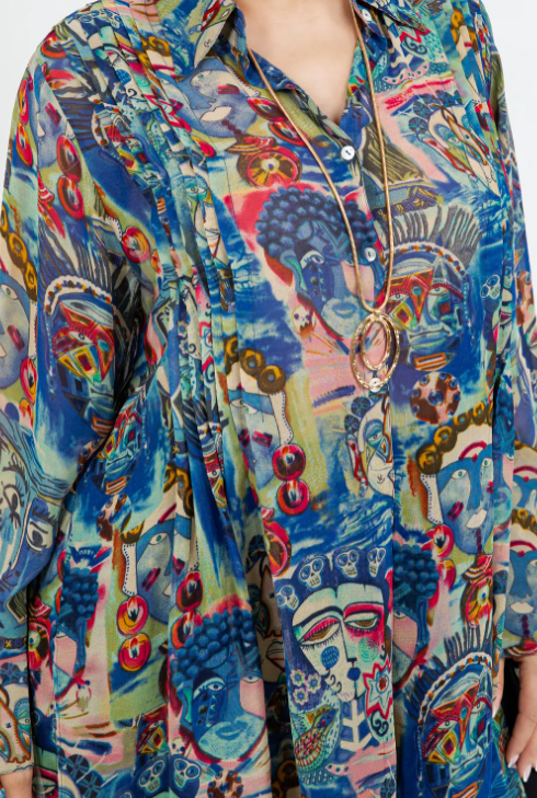 Good Karma Boho Pleated Tunic Oversize Plus Shirt Tunic 60" Bust Sml-5x