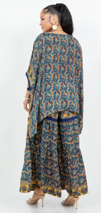 Free Spirit Paisley Boho Sunheart  Top & Palazzo Pants Set Boho Hippie Chic Resort Wear Sml-2X+