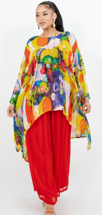 Make a Splash! Mosaic hi-low Tunic Top Boho Hippie Chic Resort Wear Sml-10X