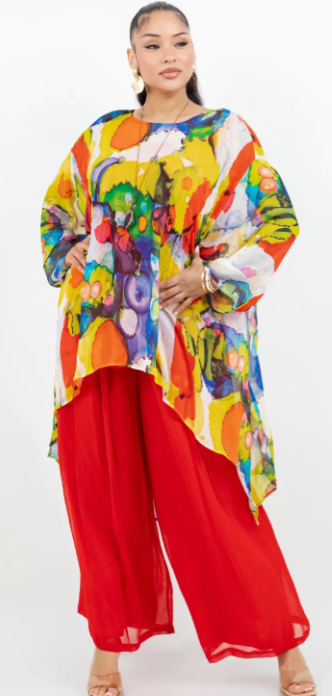Make a Splash! Mosaic hi-low Tunic Top Boho Hippie Chic Resort Wear Sml-10X