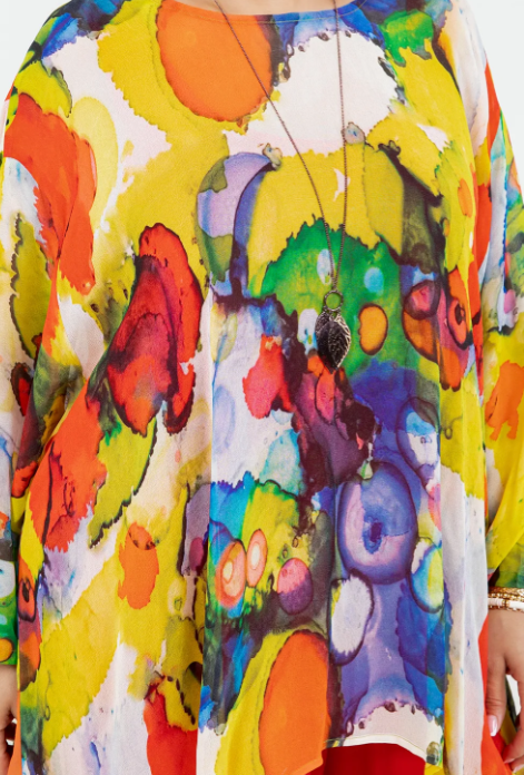 Make a Splash! Mosaic hi-low Tunic Top Boho Hippie Chic Resort Wear Sml-10X