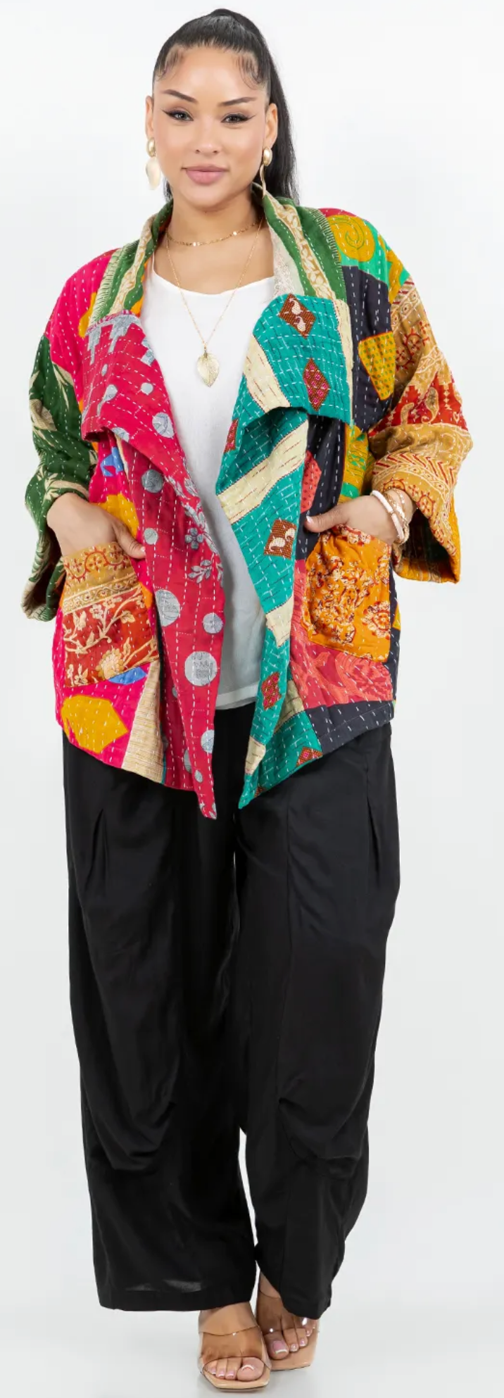 $46 OFF!! I’m All In! Boho Chic Kantha Jacket – One-of-a-Kind S–2X | Upcycled Cotton Patchwork
