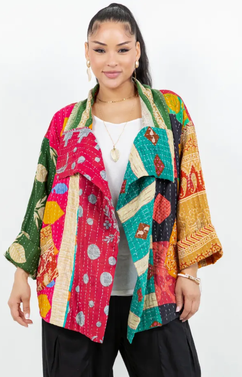 I’m All In! Boho Chic Kantha Jacket – One-of-a-Kind S–2X | Upcycled Cotton Patchwork