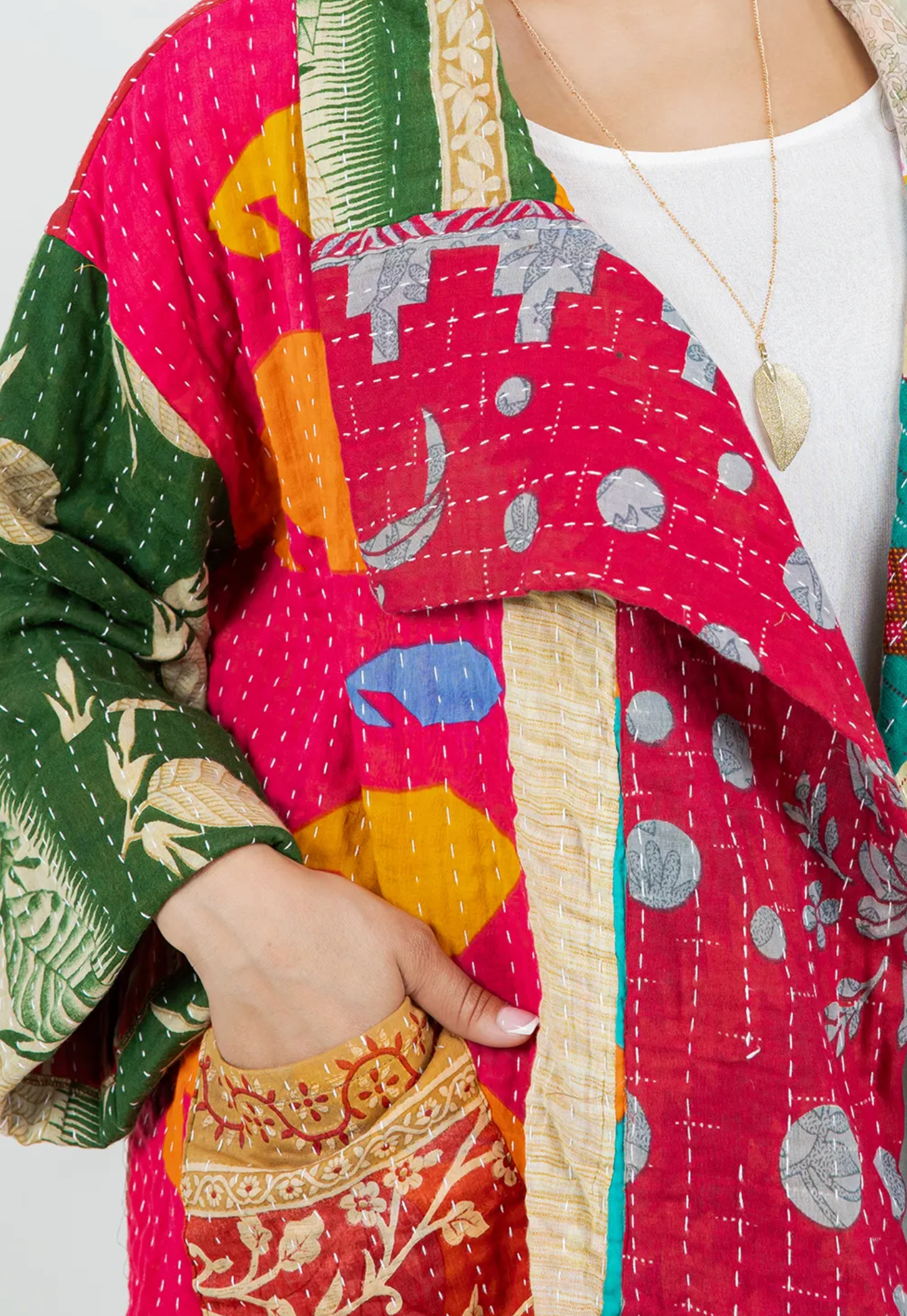 $46 OFF!! I’m All In! Boho Chic Kantha Jacket – One-of-a-Kind S–2X | Upcycled Cotton Patchwork
