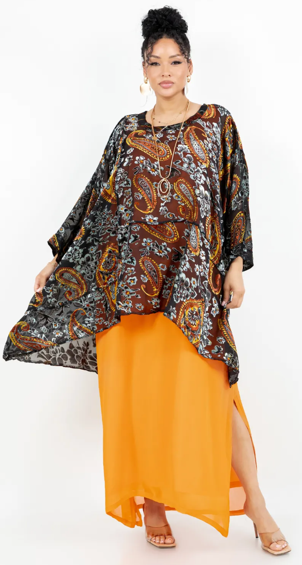 New! Rum Raisen Paisley Mosaic hi-low Tunic Top Boho Hippie Chic Resort Wear Sml-10X