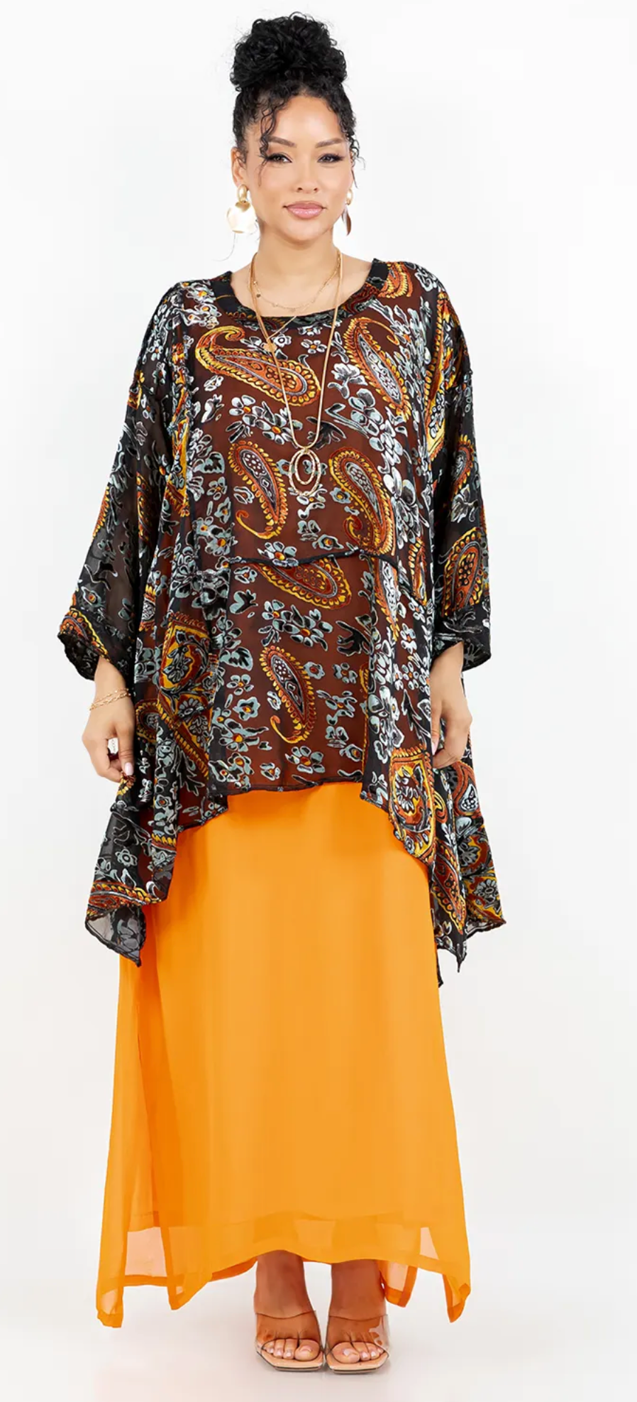 New! Rum Raisen Paisley Mosaic hi-low Tunic Top Boho Hippie Chic Resort Wear Sml-10X
