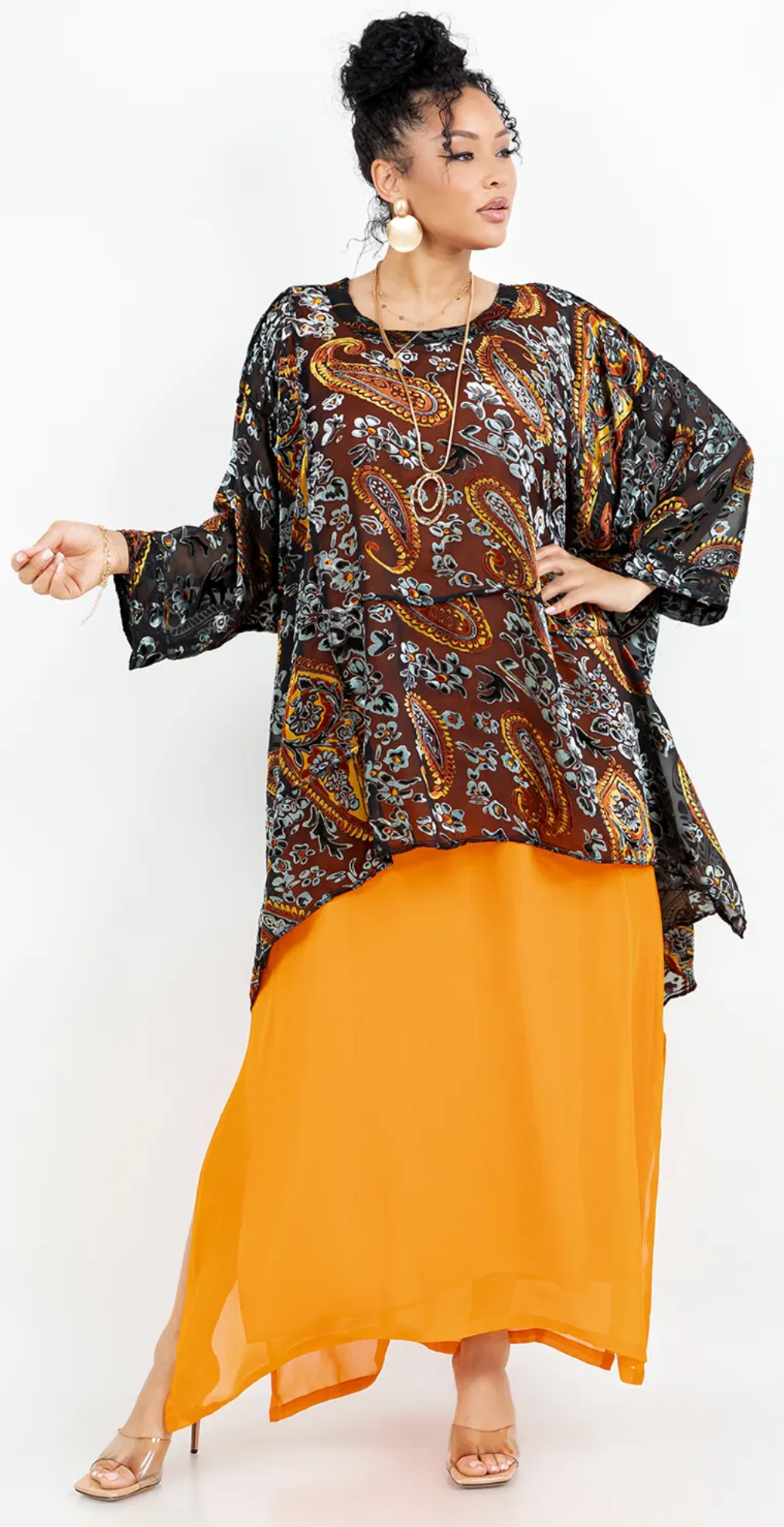 New! Rum Raisen Paisley Mosaic hi-low Tunic Top Boho Hippie Chic Resort Wear Sml-10X