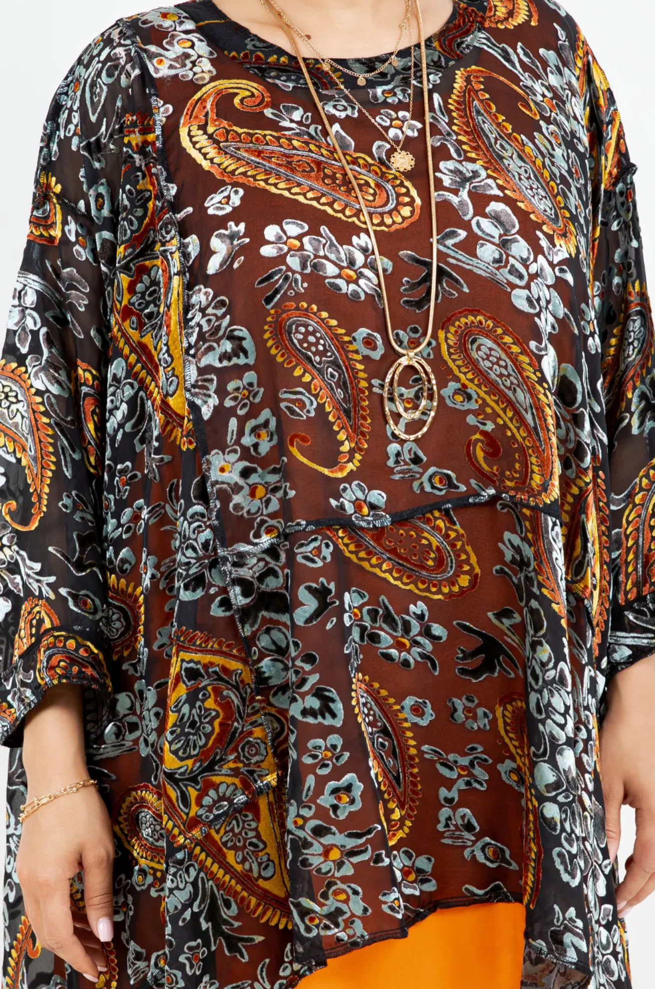 New! Rum Raisen Paisley Mosaic hi-low Tunic Top Boho Hippie Chic Resort Wear Sml-10X