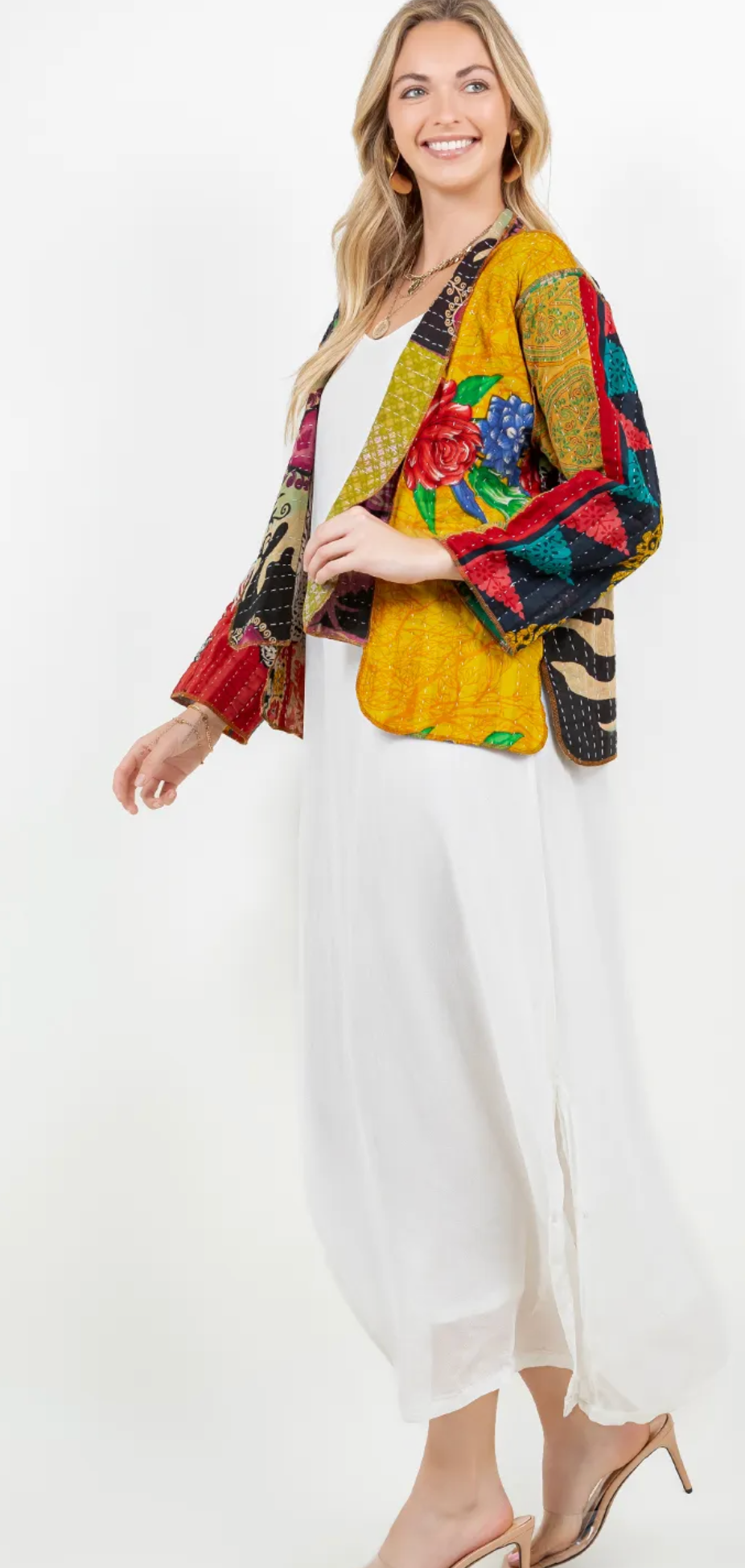 Sante Fe Boho Hippie Patchwork Kantha Jacket – One Size Fits Small to 2X | Colorful Cotton Statement Layer