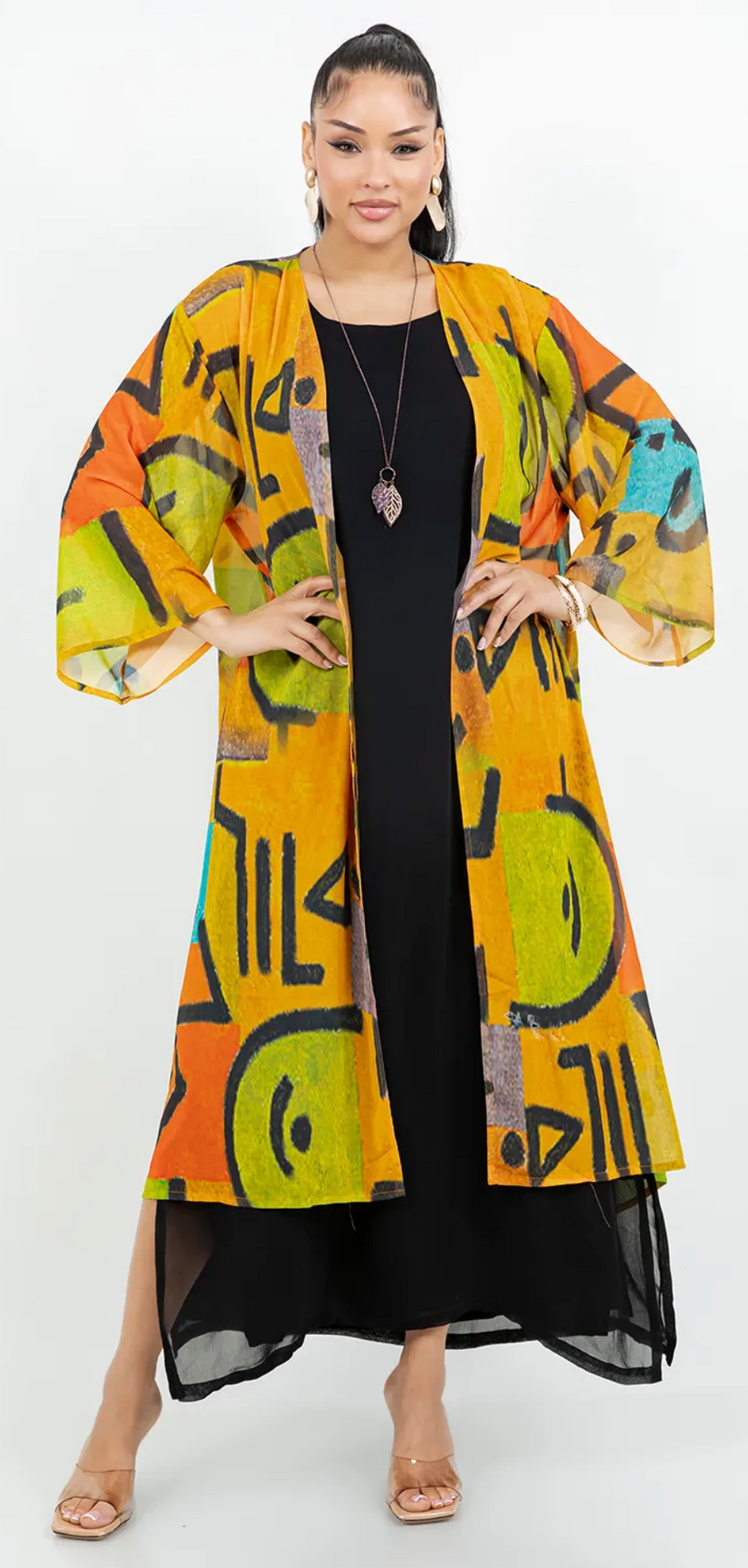 Joy Is a Color – Abstract Long Boho Jacket | Flowy Statement Layer Sml-3x