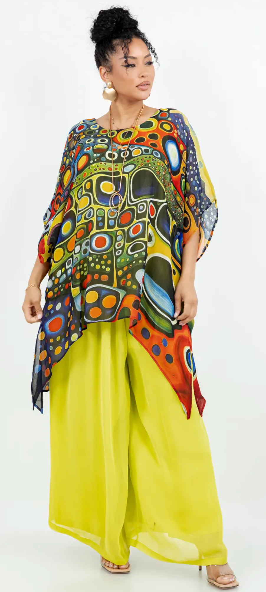 Lime & Fire Opal Abstract Oversize Pacifica Tunic Top  Lagenlook Boho Hippie Chic SML-6X+