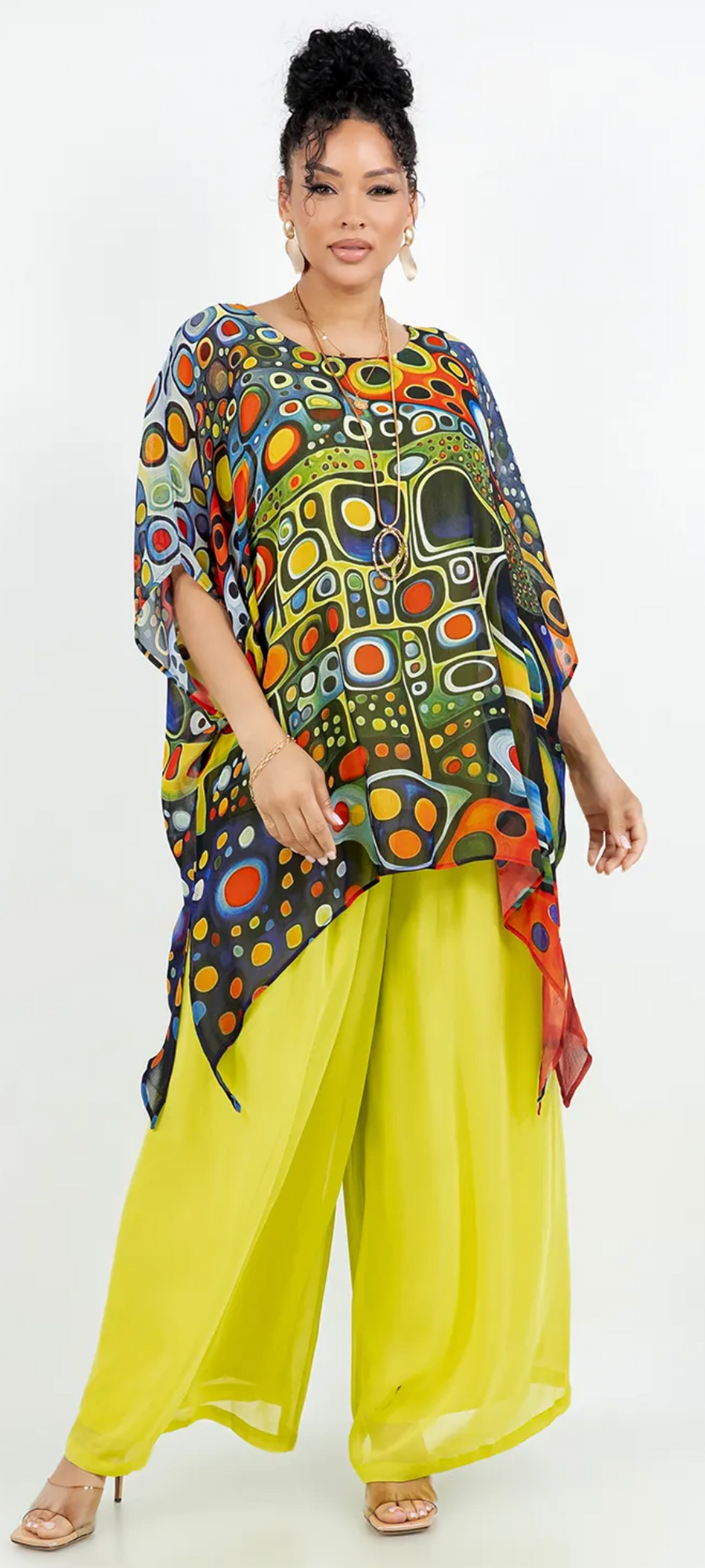 Lime & Fire Opal Abstract Oversize Pacifica Tunic Top  Lagenlook Boho Hippie Chic SML-6X+