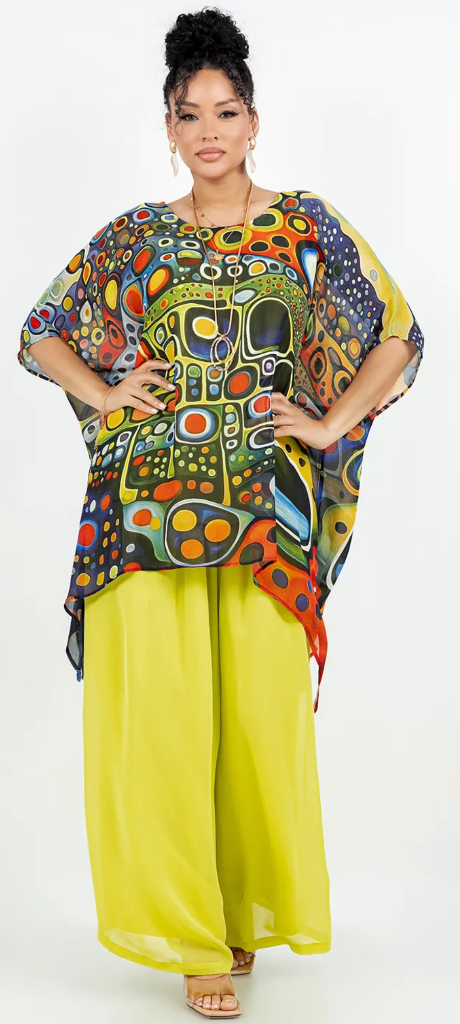 Lime & Fire Opal Abstract Oversize Pacifica Tunic Top  Lagenlook Boho Hippie Chic SML-6X+