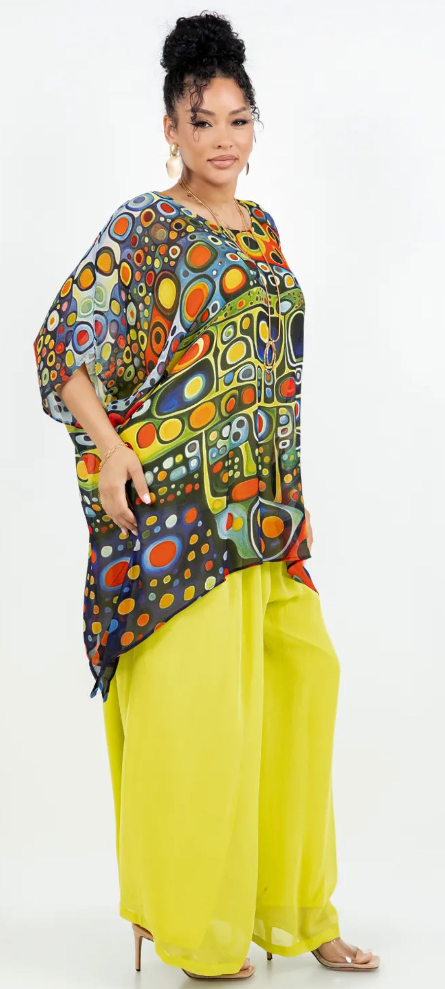 Lime & Fire Opal Abstract Oversize Pacifica Tunic Top  Lagenlook Boho Hippie Chic SML-6X+