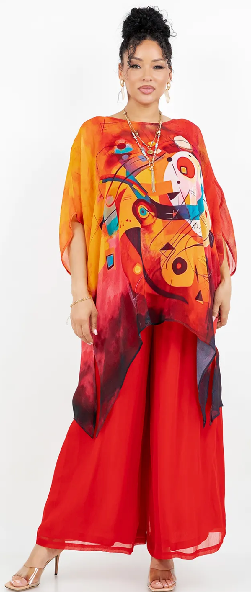 Picasso Red – Modern Abstract Abstract Oversize Pacifica Tunic Top Lagenlook Boho Hippie Chic SML-6X+