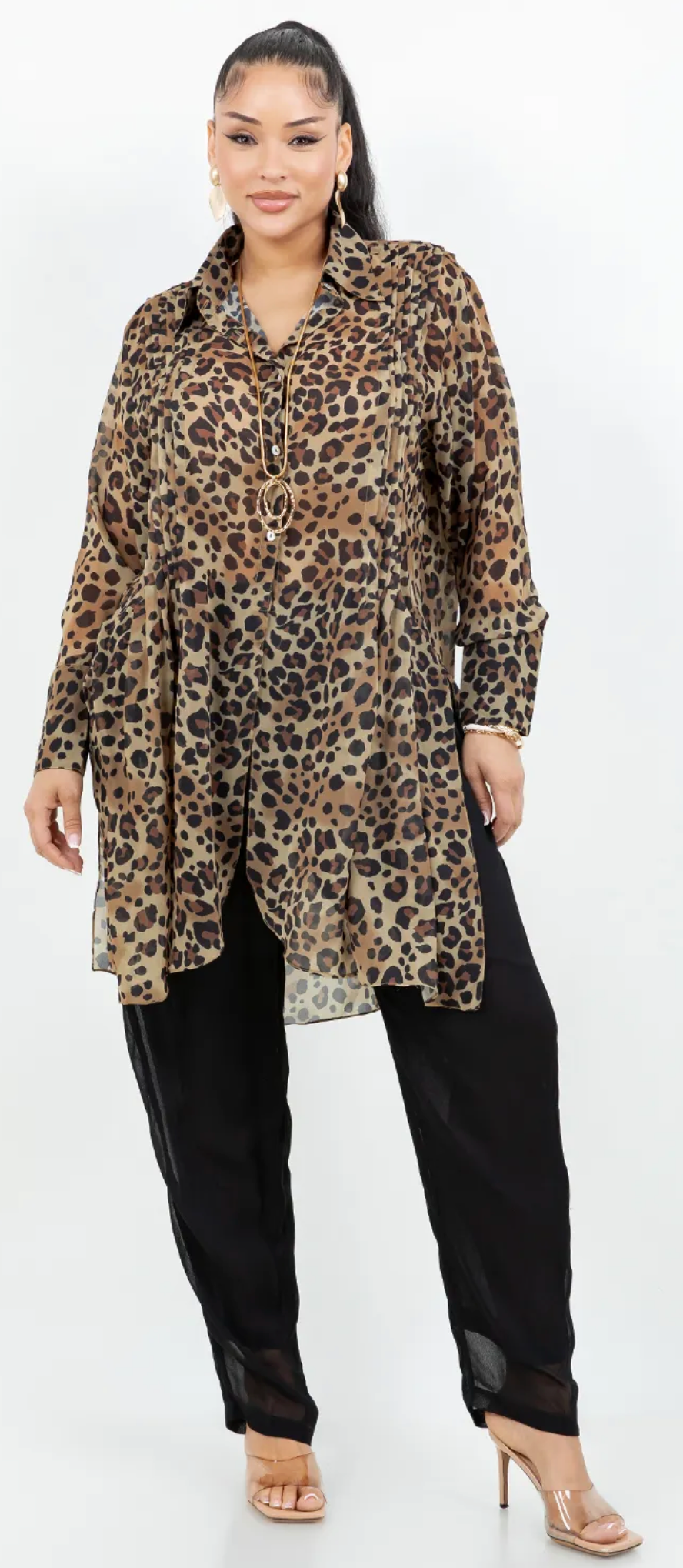 $46 OFF! Leopard Gal Animal Print Boho Pleated Tunic Oversize Plus Shirt Tunic 60" Bust Sml-5x