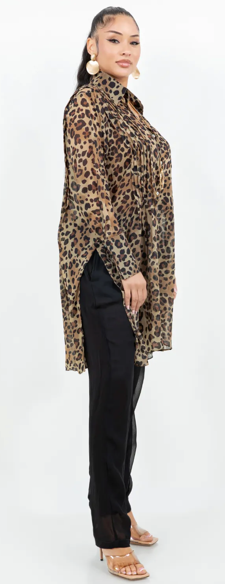 Leopard Gal Animal Print Boho Pleated Tunic Oversize Plus Shirt Tunic 60" Bust Sml-5x