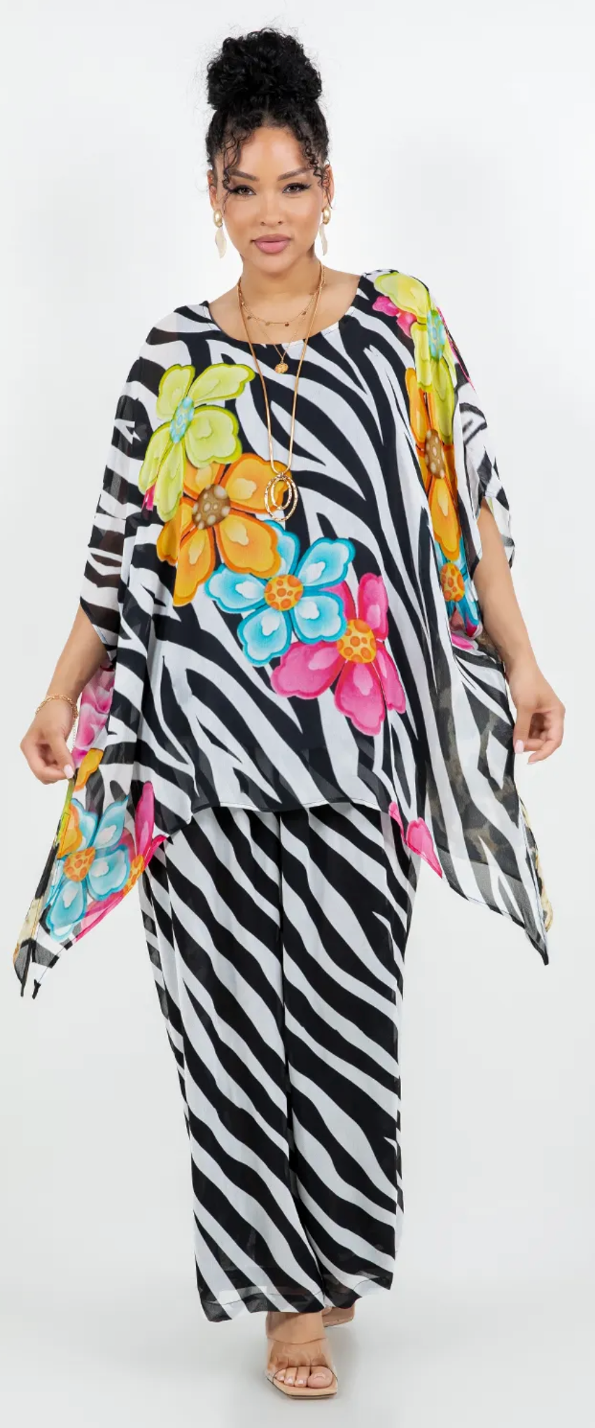 Wild Rose Safari Poncho – Luxe Zebra, Leopard & Hot Pink Bloom Sml-xx