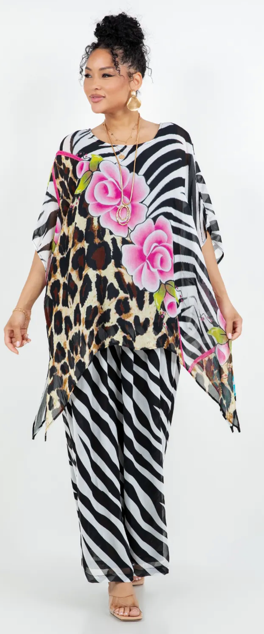 Wild Rose Safari Poncho – Luxe Zebra, Leopard & Hot Pink Bloom Sml-xx