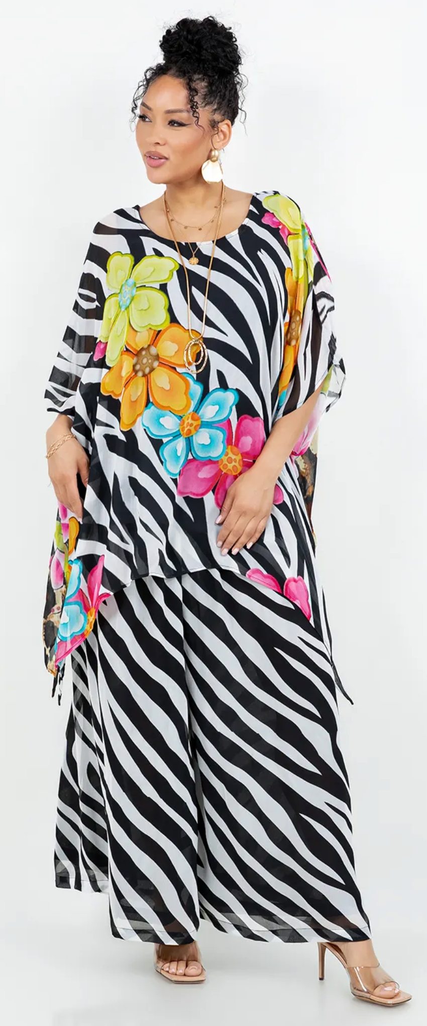 Wild Rose Safari Poncho – Luxe Zebra, Leopard & Hot Pink Bloom Sml-xx