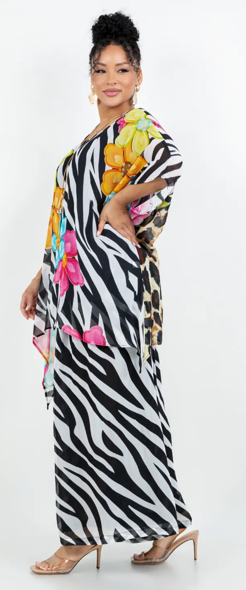 Wild Rose Safari Poncho – Luxe Zebra, Leopard & Hot Pink Bloom Sml-xx