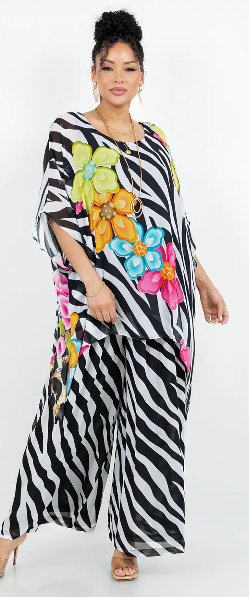 Wild Rose Safari Poncho – Luxe Zebra, Leopard & Hot Pink Bloom Sml-xx