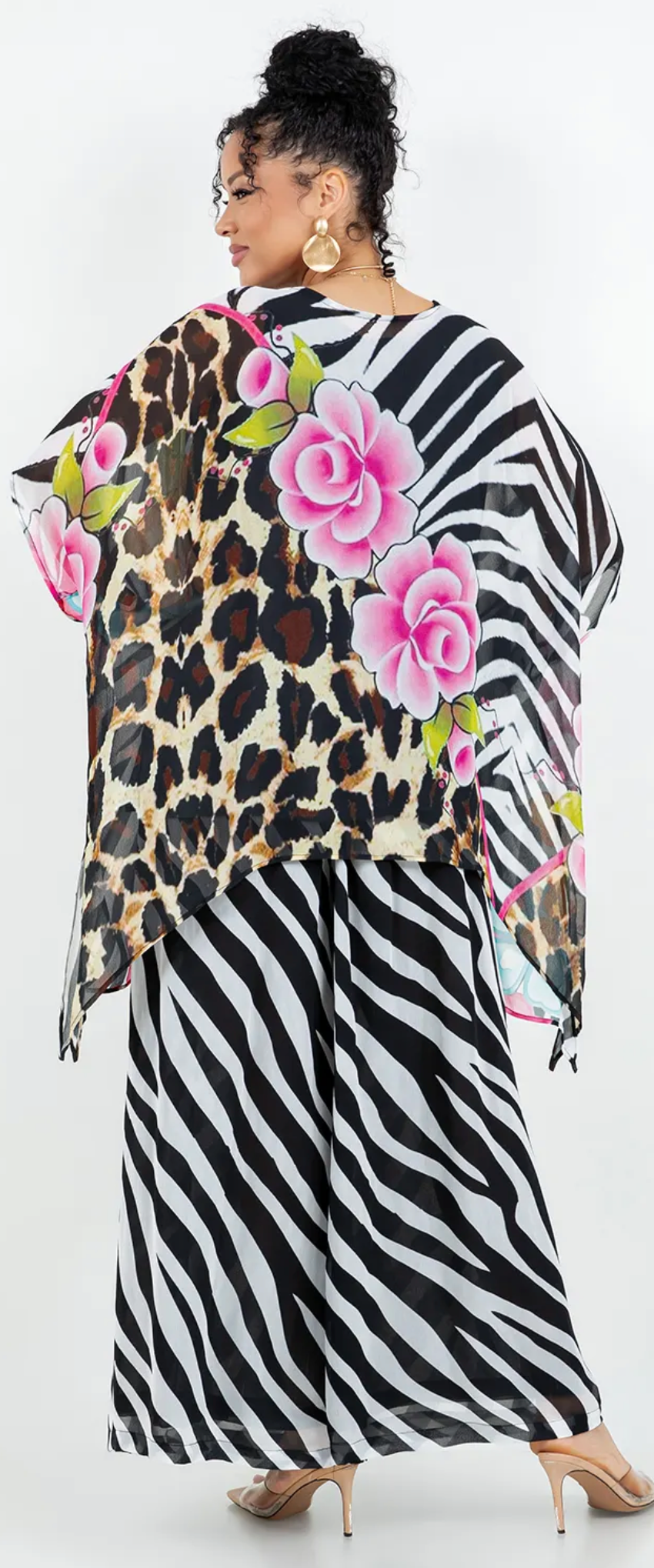 Wild Rose Safari Poncho – Luxe Zebra, Leopard & Hot Pink Bloom Sml-xx
