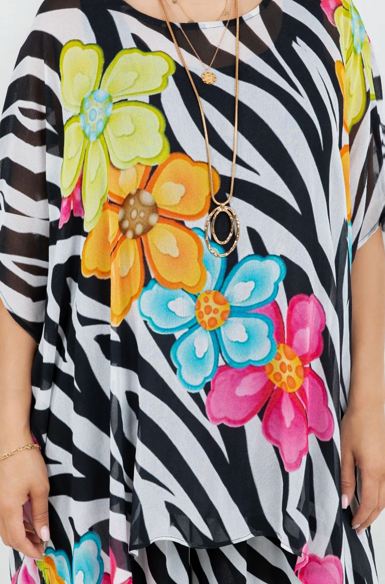 Wild Rose Safari Poncho – Luxe Zebra, Leopard & Hot Pink Bloom Sml-xx