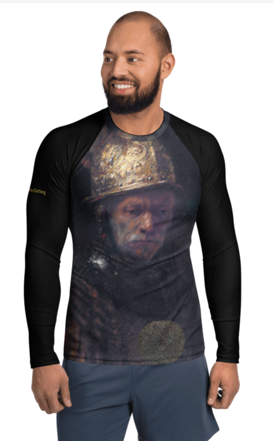 Sunheart Rembrandt Man in Golden Sport Men's Rash Guard Swim Top Make a Splash XS-3X