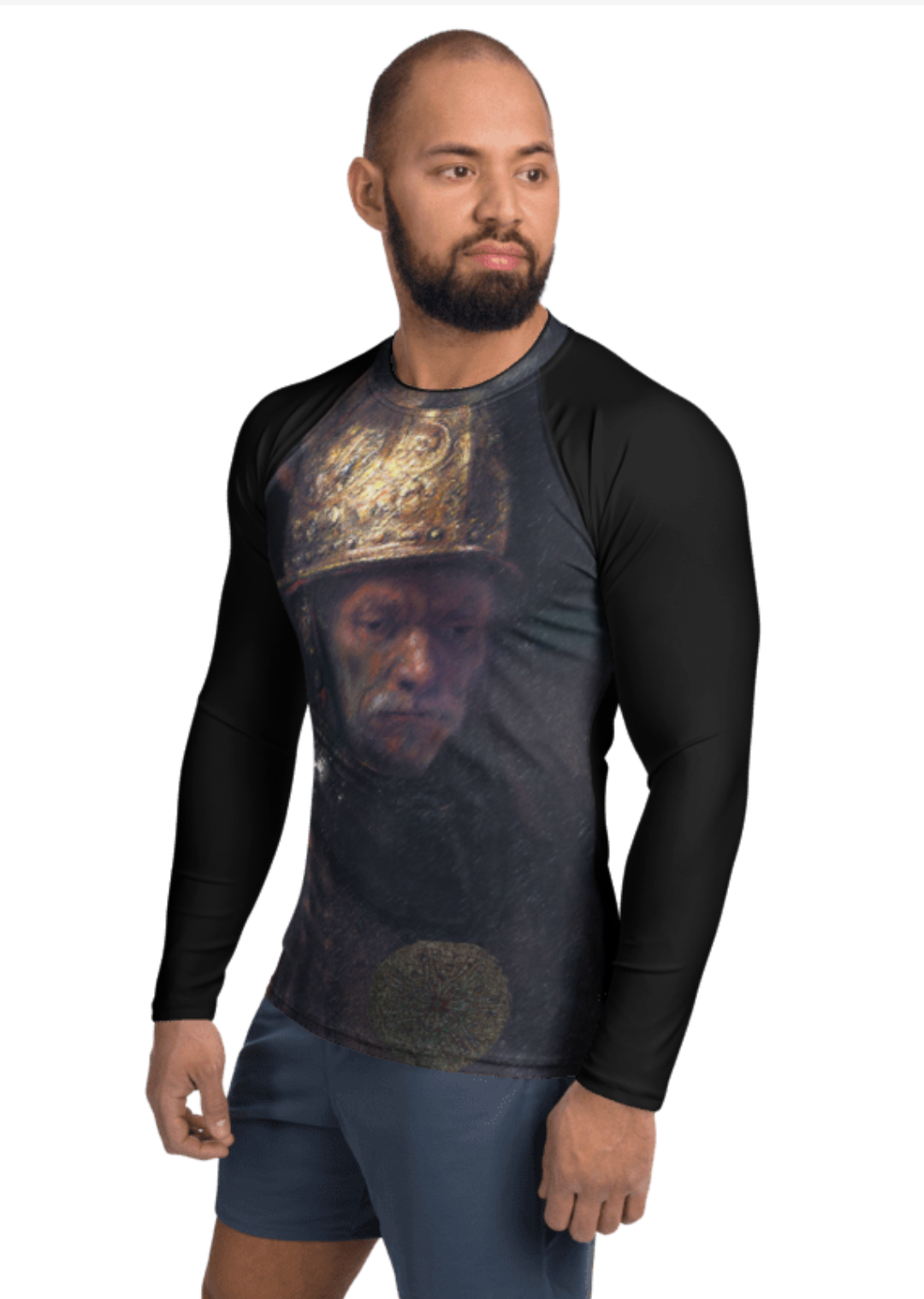 Sunheart Rembrandt Man in Golden Sport Men's Rash Guard Swim Top Make a Splash XS-3X