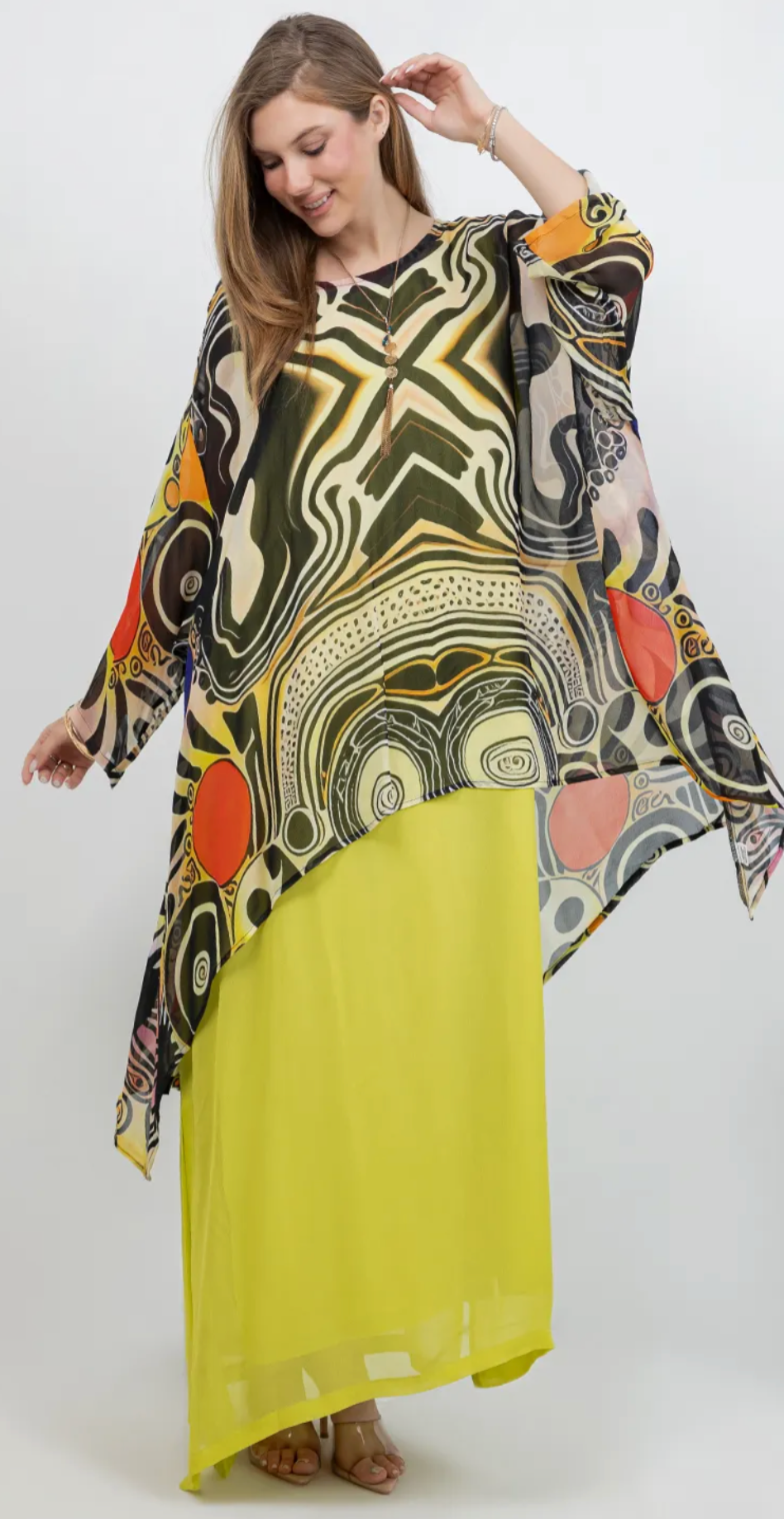 Nouveau Maze Mosaic hi-low Tunic Top Boho Hippie Chic Resort Wear Sml-10X