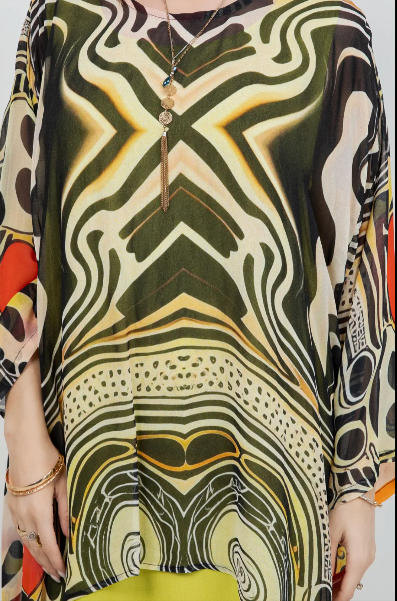 Nouveau Maze Mosaic hi-low Tunic Top Boho Hippie Chic Resort Wear Sml-10X