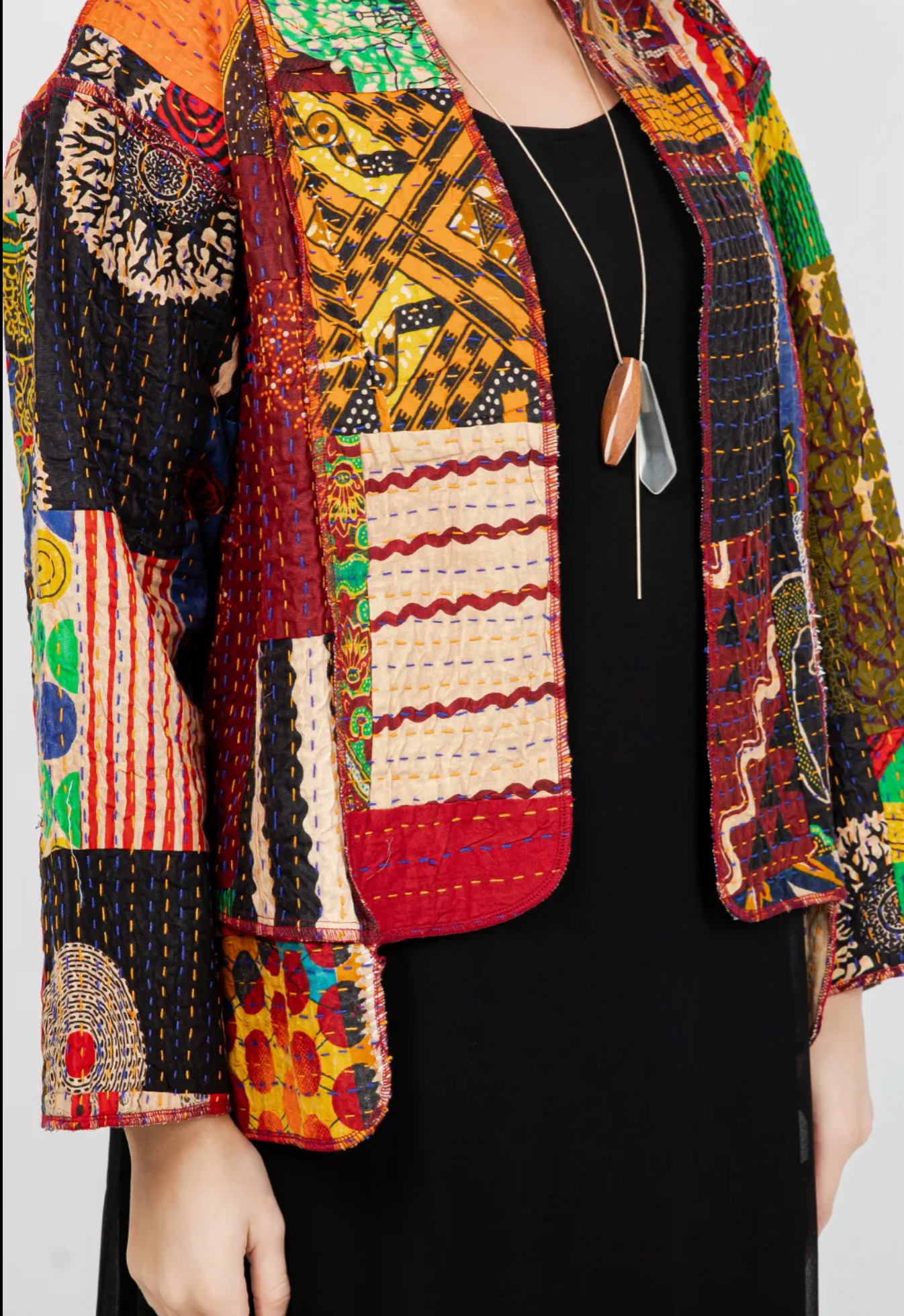 Reversible Boho Hippie Patchwork Kantha Jacket – One Size Fits Small to 2X