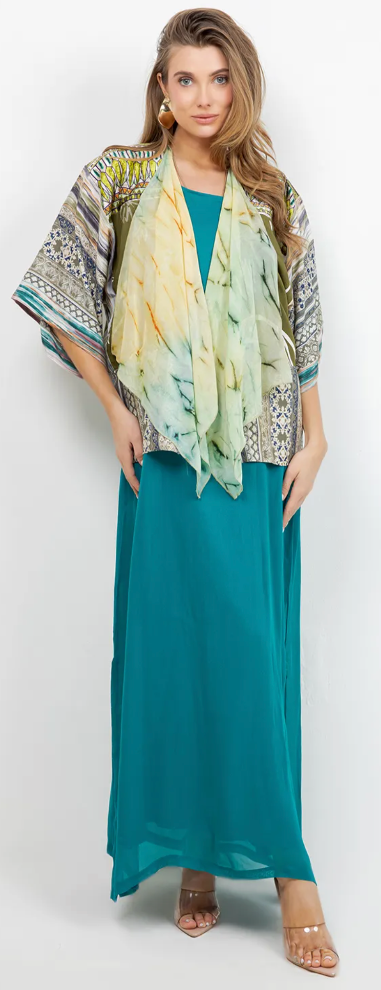 Coastal Kimono Jacket with Airy Scarf Drape Sml-2x
