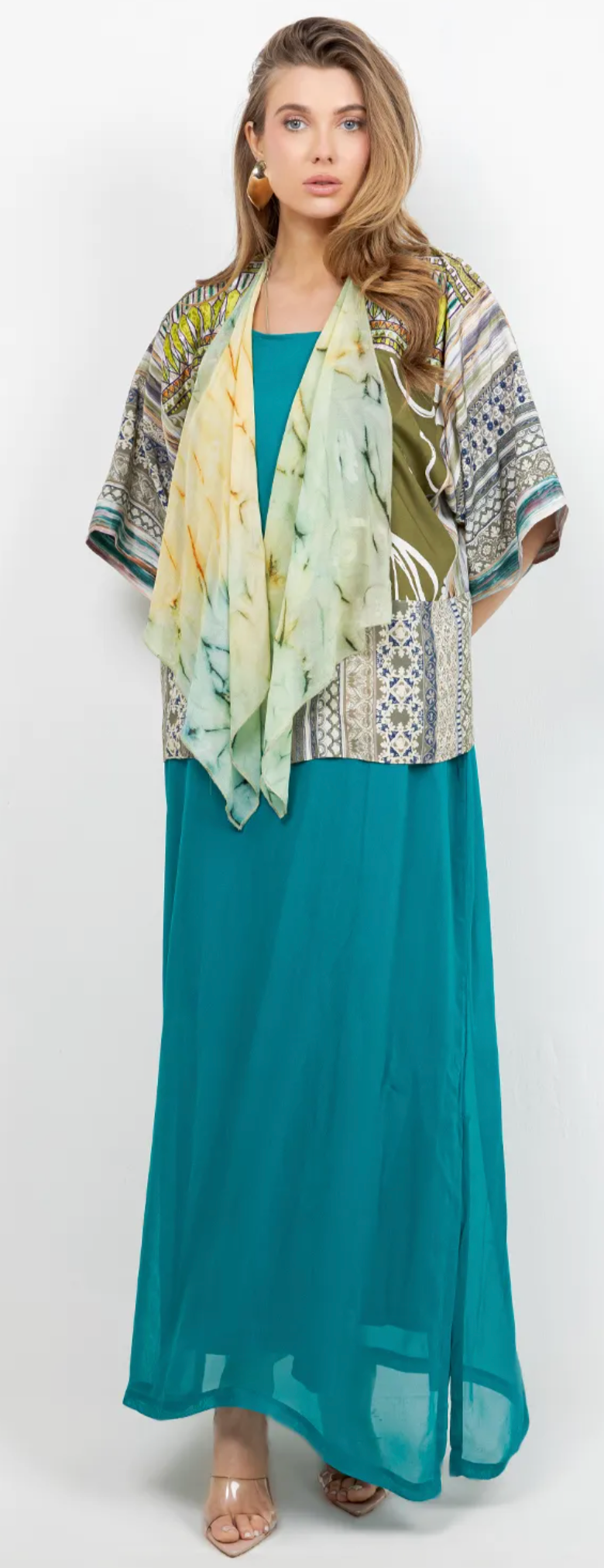 Coastal Kimono Jacket with Airy Scarf Drape Sml-2x
