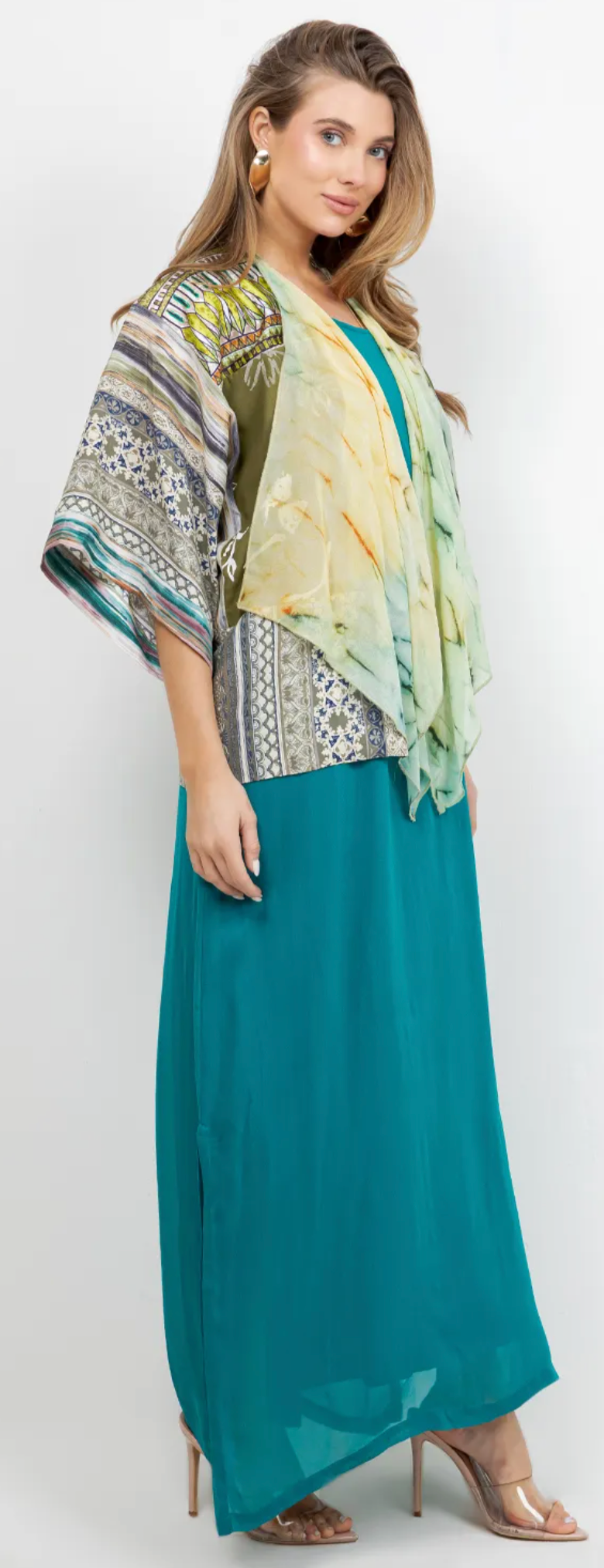 Coastal Kimono Jacket with Airy Scarf Drape Sml-2x