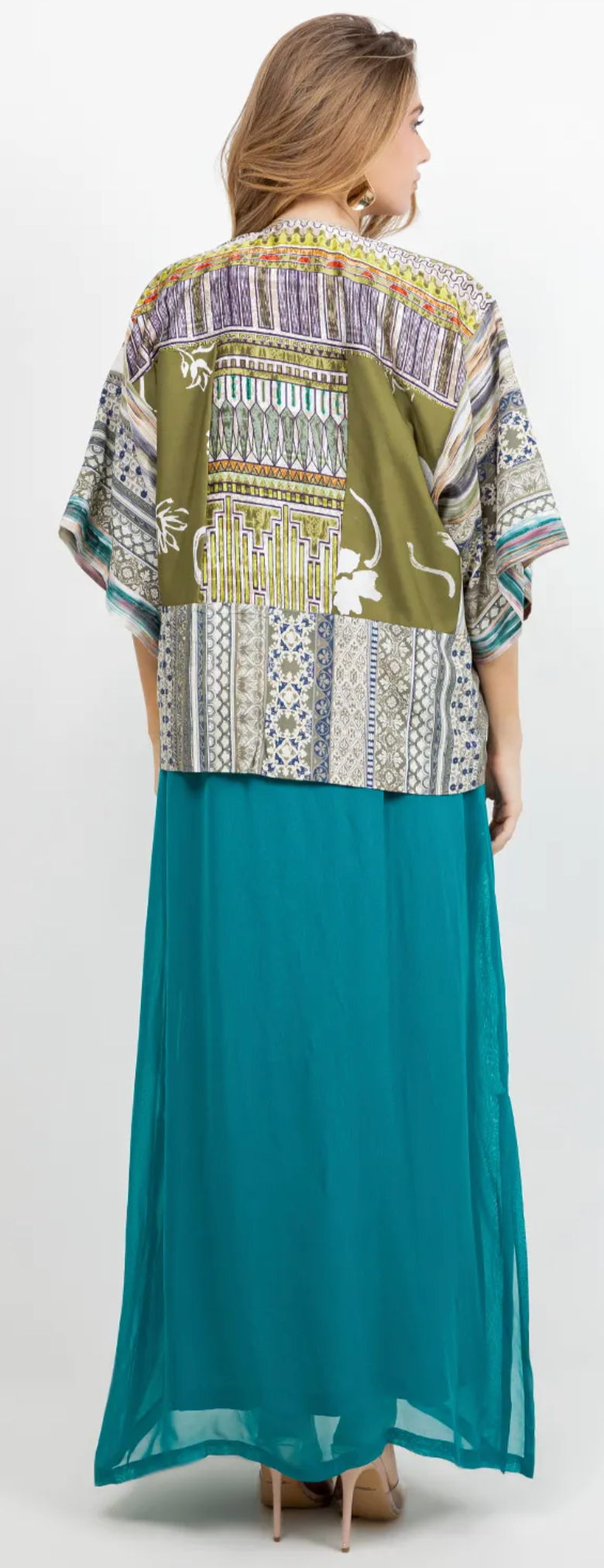 Coastal Kimono Jacket with Airy Scarf Drape Sml-2x