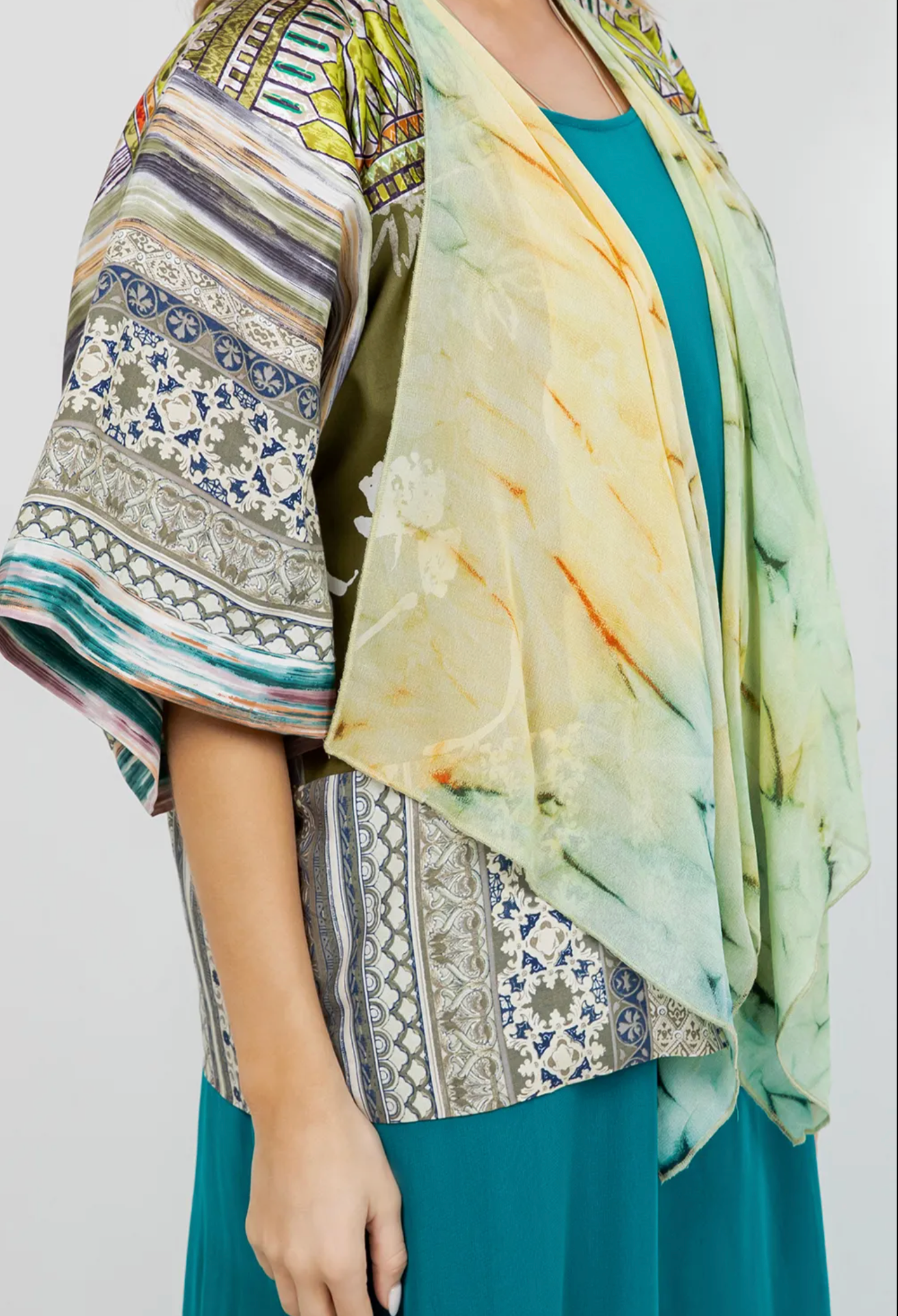 Coastal Kimono Jacket with Airy Scarf Drape Sml-2x