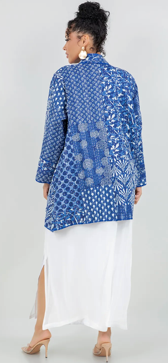 Artisan Indigo: Hand-Stitched Kantha Cotton Jacket Uptown Me Sml-Med-Large-Xl