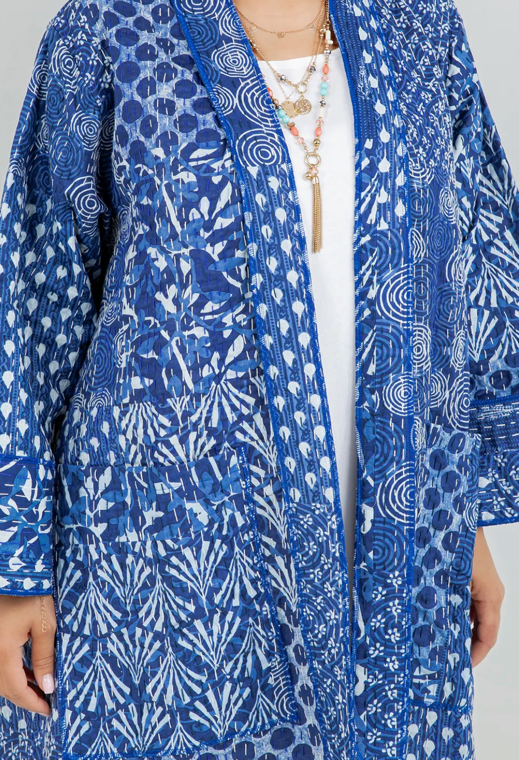 Artisan Indigo: Hand-Stitched Kantha Cotton Jacket Uptown Me Sml-Med-Large-Xl