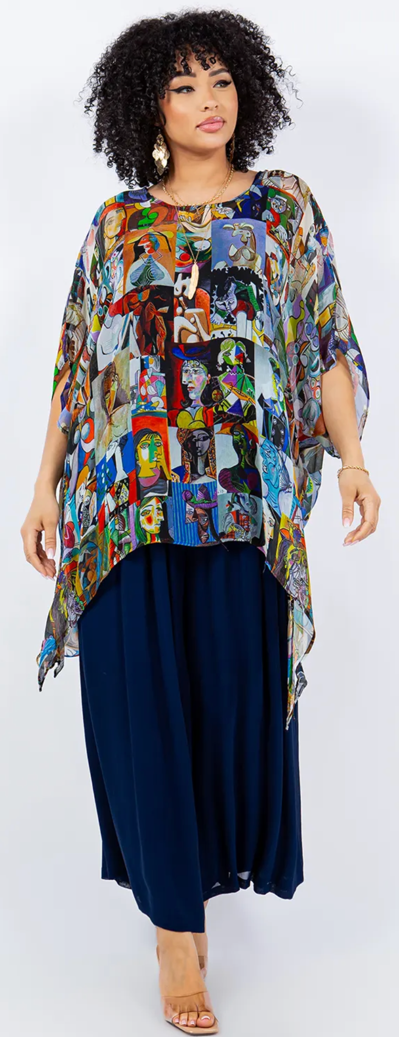Modern Art Faces Oversize Tunic Top Lagenlook Boho Hippie Chic SML-6X+