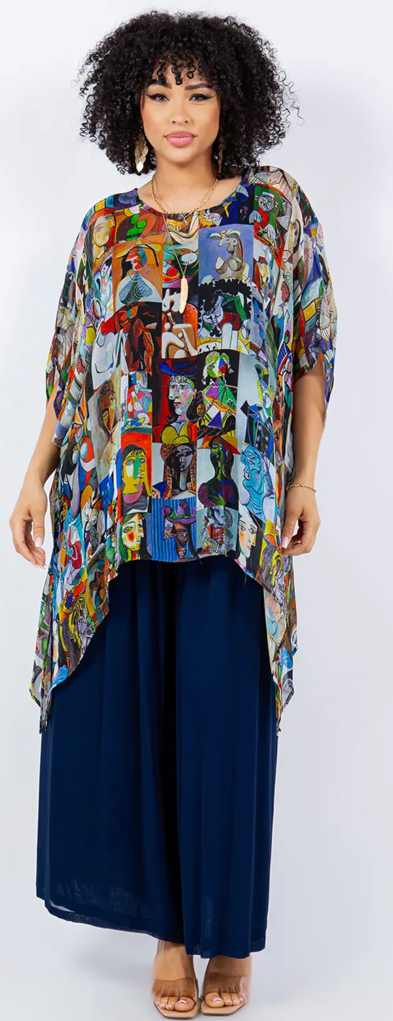 Modern Art Faces Oversize Tunic Top Lagenlook Boho Hippie Chic SML-6X+