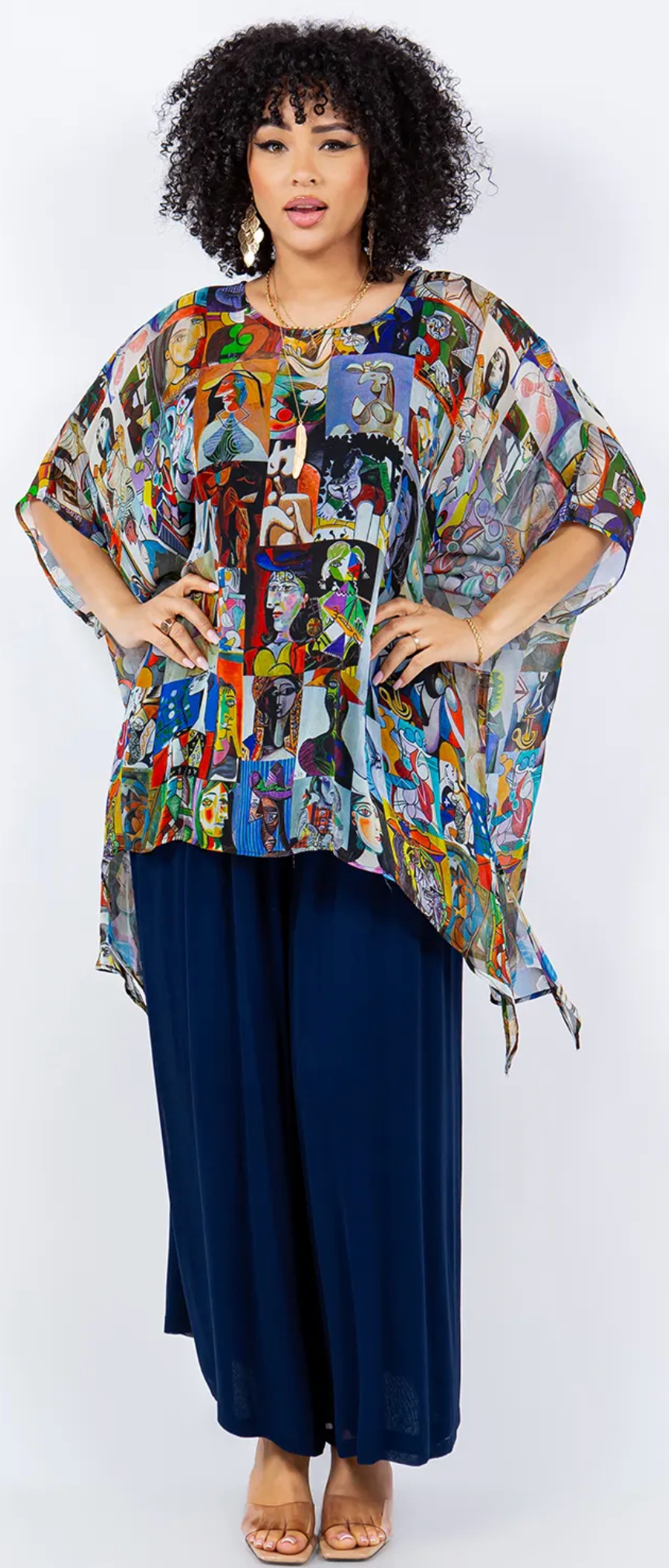 Modern Art Faces Oversize Tunic Top Lagenlook Boho Hippie Chic SML-6X+