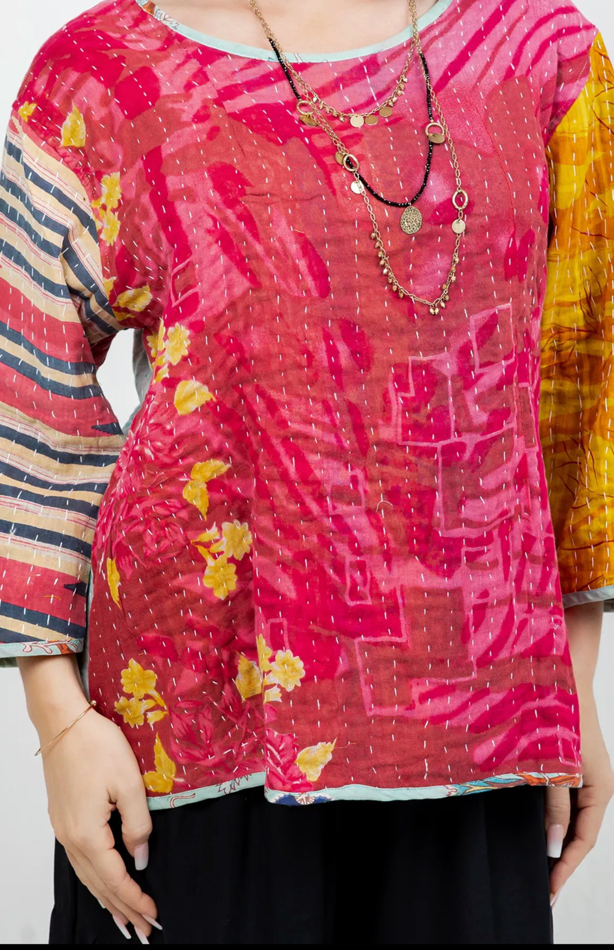 Sausalito Kantha – Reversible Tunic One Size Fits Small to 2X | Colorful Cotton Boho