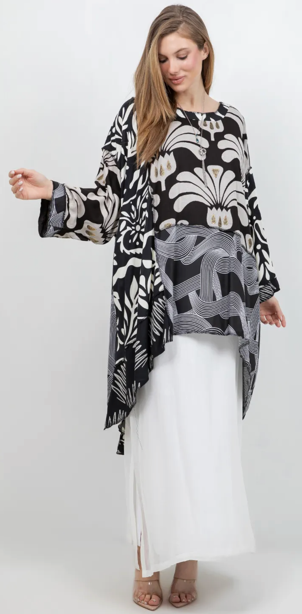 Midnight Muse Mosaic hi-low Tunic Top Boho Hippie Chic Resort Wear Sml-10X