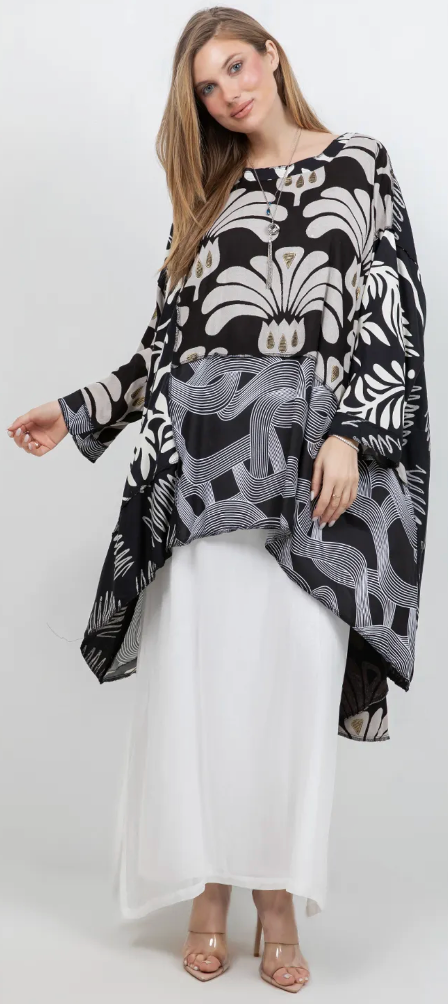 Midnight Muse Mosaic hi-low Tunic Top Boho Hippie Chic Resort Wear Sml-10X