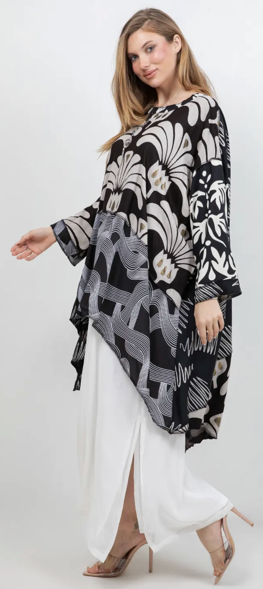 Midnight Muse Mosaic hi-low Tunic Top Boho Hippie Chic Resort Wear Sml-10X